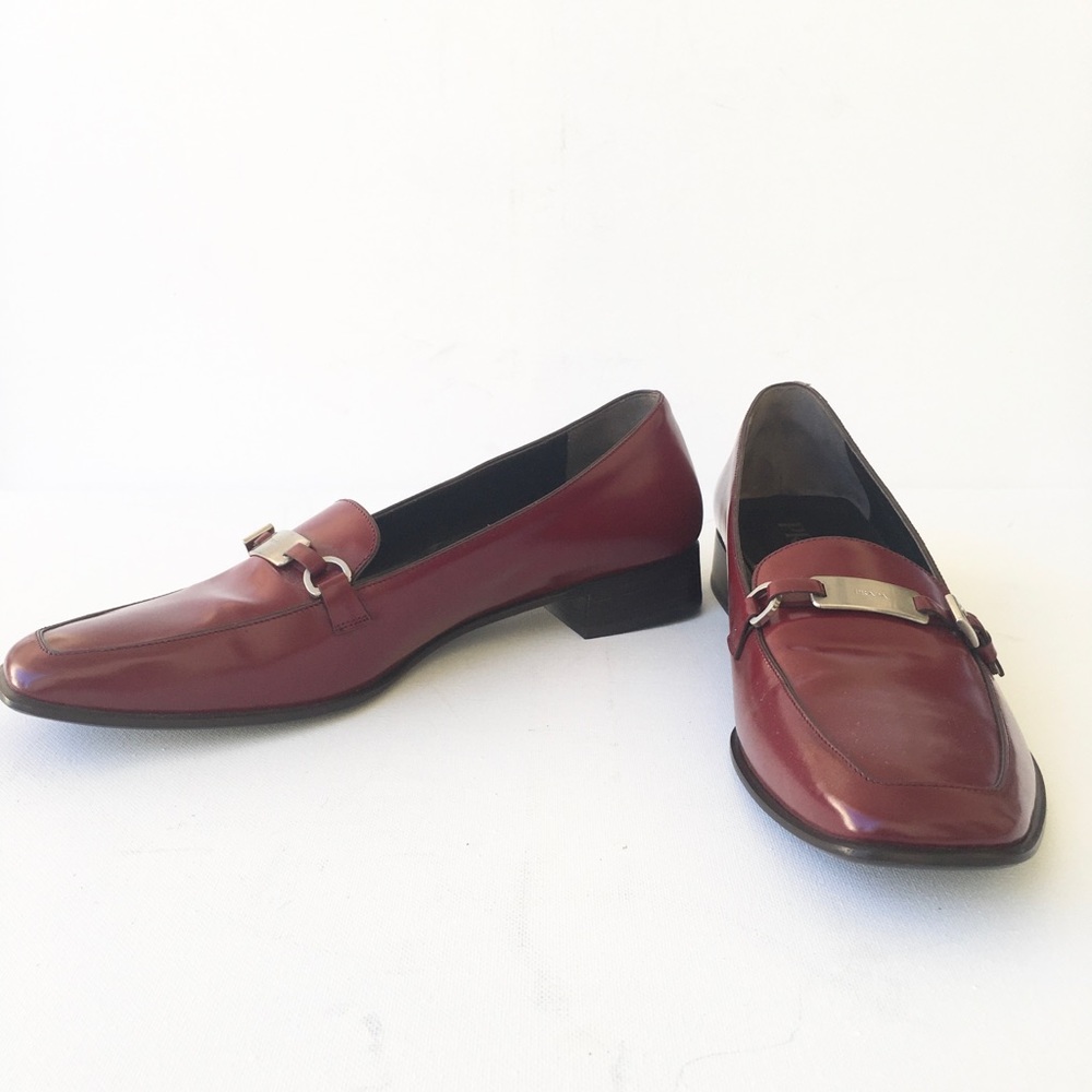 Prada Women's Burgundy Leather Loafers - Picture 4 of 9